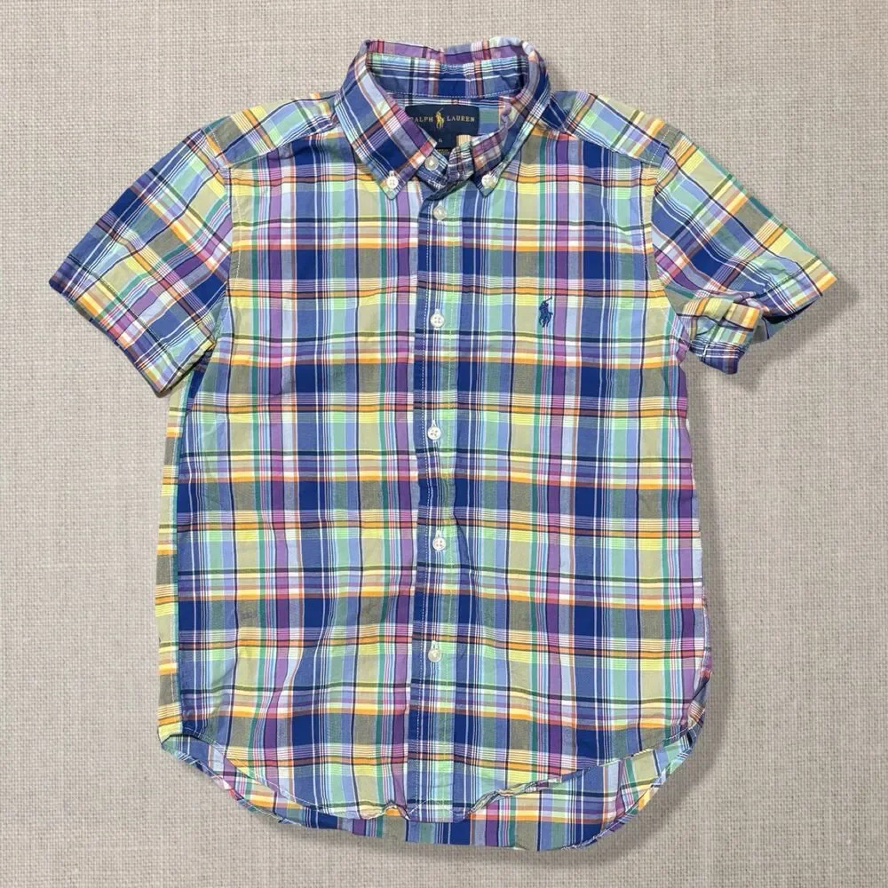 Ralph Lauren Boys Size 6 Madras Plaid Button Down Shirt Pony Cotton Preppy